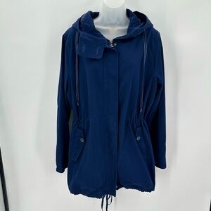 Faded Glory Anorak Jacket Womens 1X 16W Navy Blue Full Zip Casual Mid Length